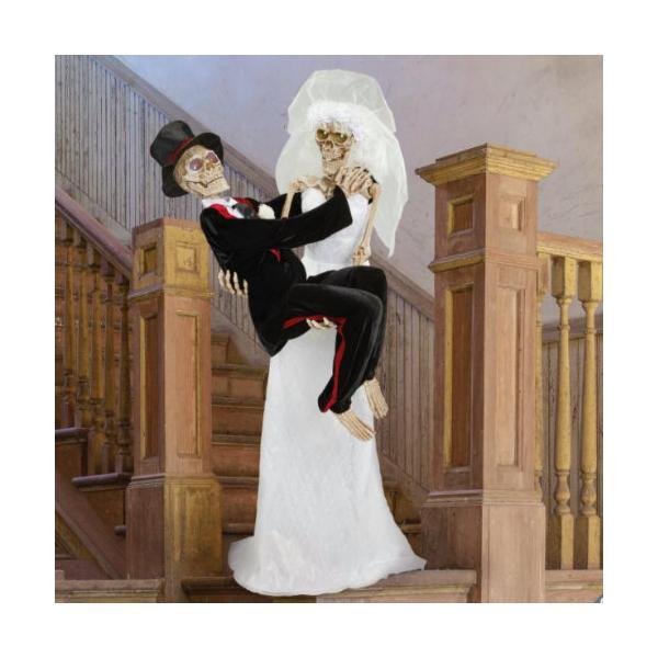 ガイコツのデコレーション 新郎と新婦 182cm ビッグサイズ 巨大 ハロウィン おしゃべり 音楽 3か国語対応 英語 スペイン語 フランス語