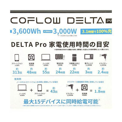 EcoFlow 大容量ポータブル電源 DELTA Pro 高出力 長寿命 安全 蓄電池 3,600Wh / 1,125,000mAh