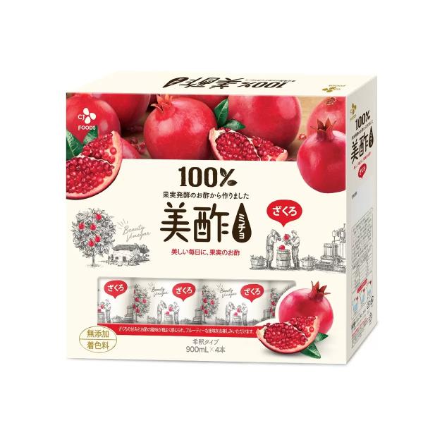 美酢 (ミチョ) ザクロ酢 900ml x 4本 果実発酵酢 酢 果実 900ml ザクロ