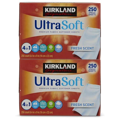 カークランドシグネチャー ウルトラ ソフト 柔軟剤シート 250枚入り x 2パック Kirkland Signature 1739180