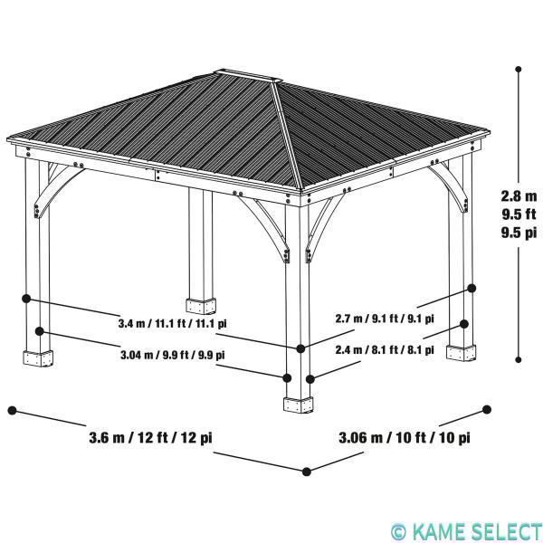 Yardistry 12x10 フィート (3.6 x 3.0m) ウッドガゼボ アルミ製屋根