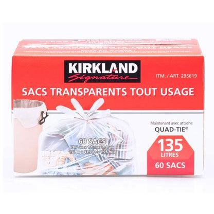 カークランドシグネチャー マルチパーパス 半透明ゴミ袋 135L x 60袋　Kirkland Signature