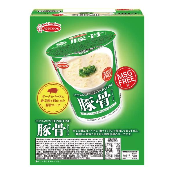 エースコック MSGフリー カップラーメン 豚骨味 12食 ACECOOK