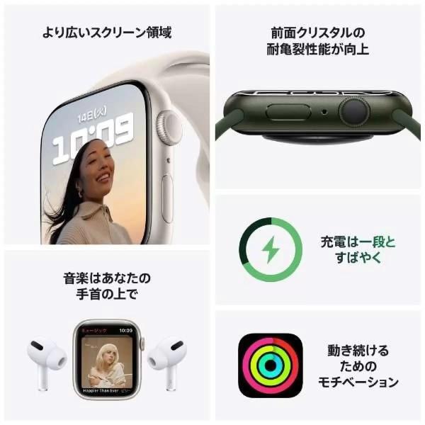 Apple Watch Series 7 GPS 45mm ミッドナイトアルミニウムケース ミッドナイトスポーツバンド　色：ミッドナイト