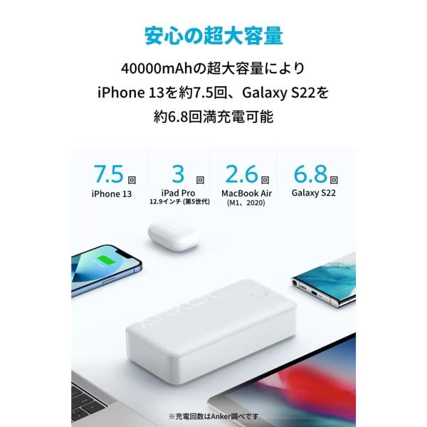 Anker 347 Power Bank (PowerCore 40000) モバイルバッテリー ホワイト A1377021