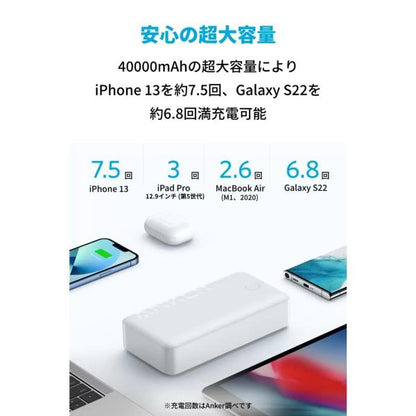 Anker 347 Power Bank (PowerCore 40000) モバイルバッテリー ホワイト A1377021