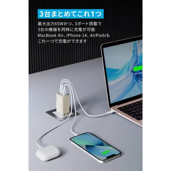 Anker 735 Charger (GaNPrime 65W) 急速充電器 GaNPrime 65W 3ポート ゴールド　A2668NB1