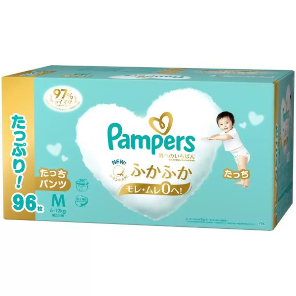 パンパース はじめての肌へのいちばん パンツMサイズ (6-12kg) 96枚　パンツL (9-14kg) 80枚　パンツXL (12-22kg) 76枚