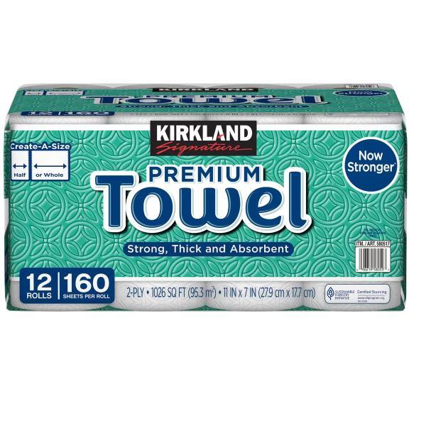 カークランドシグネチャー キッチンペーパー 12ロール 160シート Kirkland Signature プレミアムタオル ペーパータオル 個包装